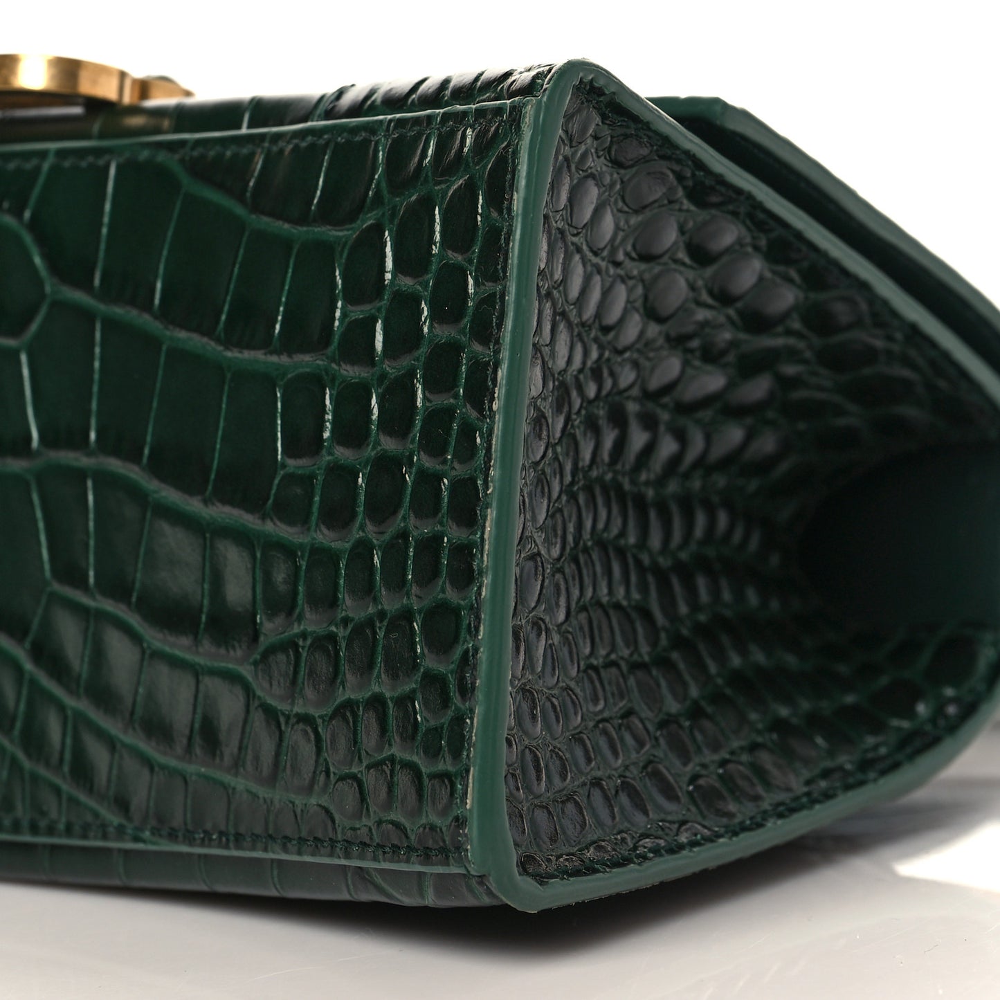 Shiny Calfskin Crocodile Embossed Small Hourglass Top Handle Bag Forest Green