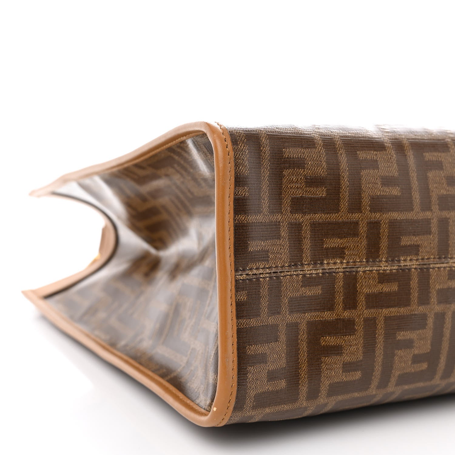 Fendi Glazed Fabric Vitello Century Plexiglass FF 1974 Stamp Patch Medium Runaway Shopper Tote Mogano Panna Nocciola 9 of 10