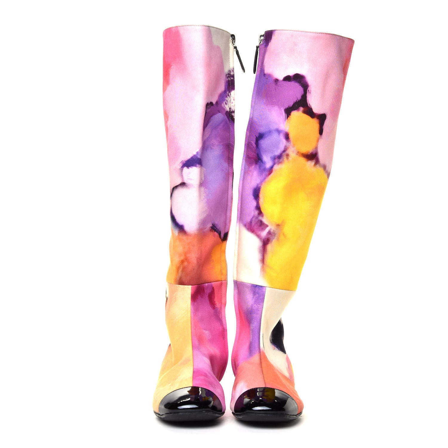 Chanel Fabric Printed Patent Cap Toe High Boots 36 Multicolor 2 of 7
