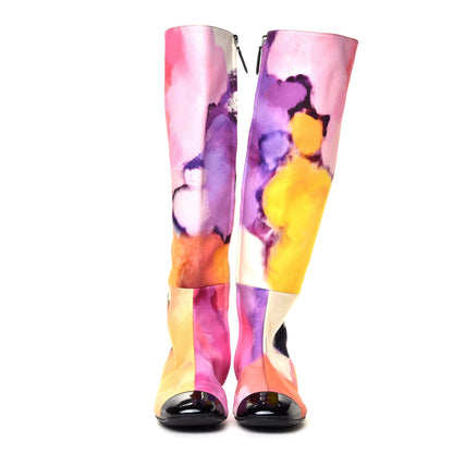 Chanel Fabric Printed Patent Cap Toe High Boots 36 Multicolor 2 of 7