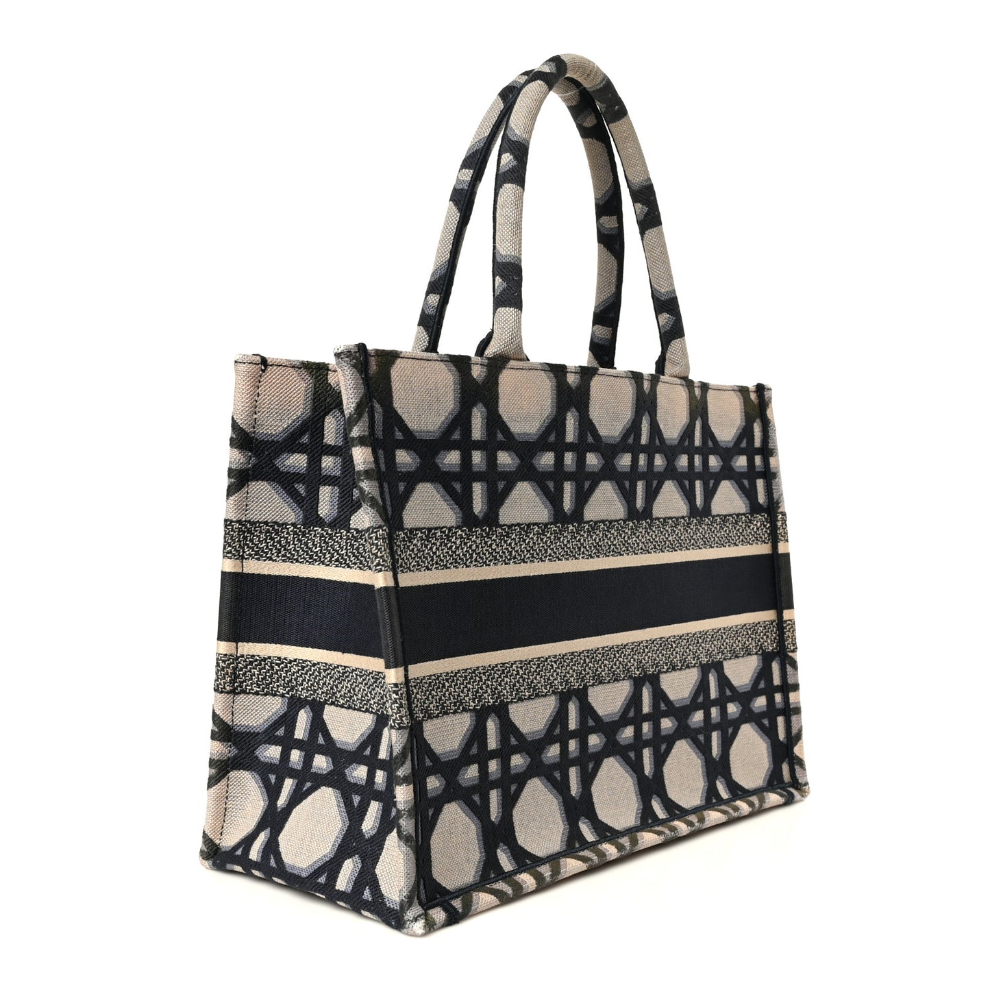 Canvas Macrocannage Embroidered Medium Book Tote Beige Blue