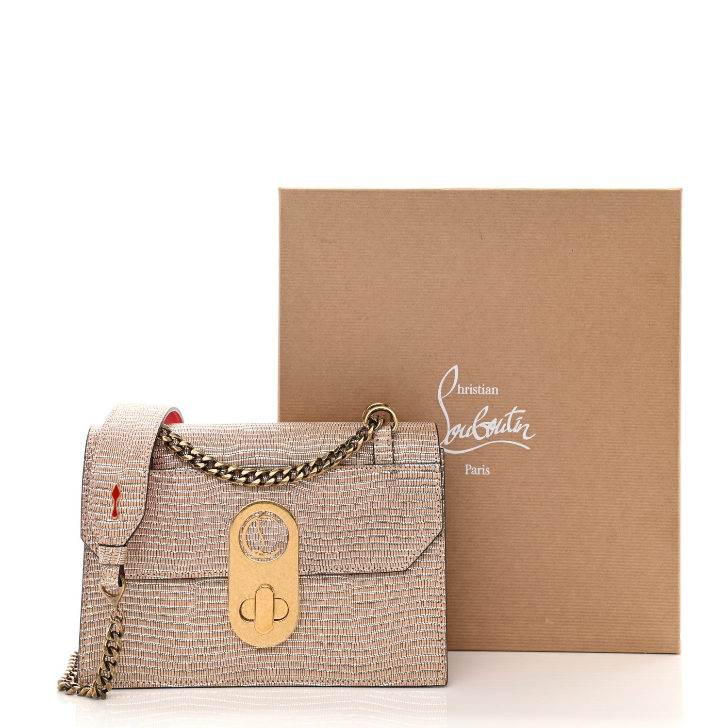 Christian Louboutin Metallic Lizard Embossed Calfskin Small Elisa Platine 9 of 9