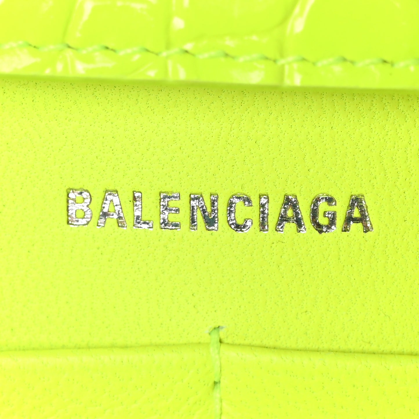 Shiny Calfskin Crocodile Embossed Hourglass Chain Bag Fluo Yellow