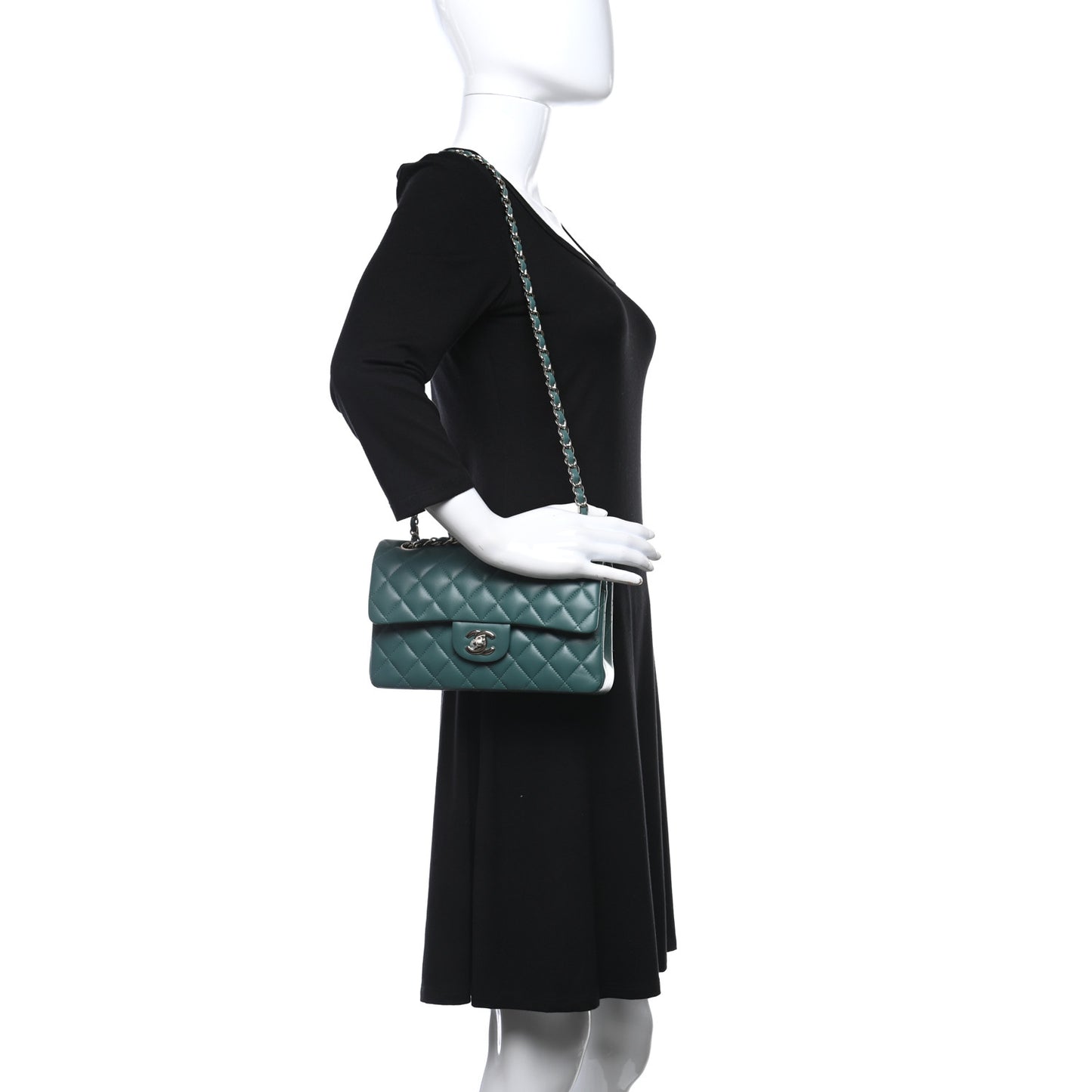 Lambskin Quilted Small Double Flap Green