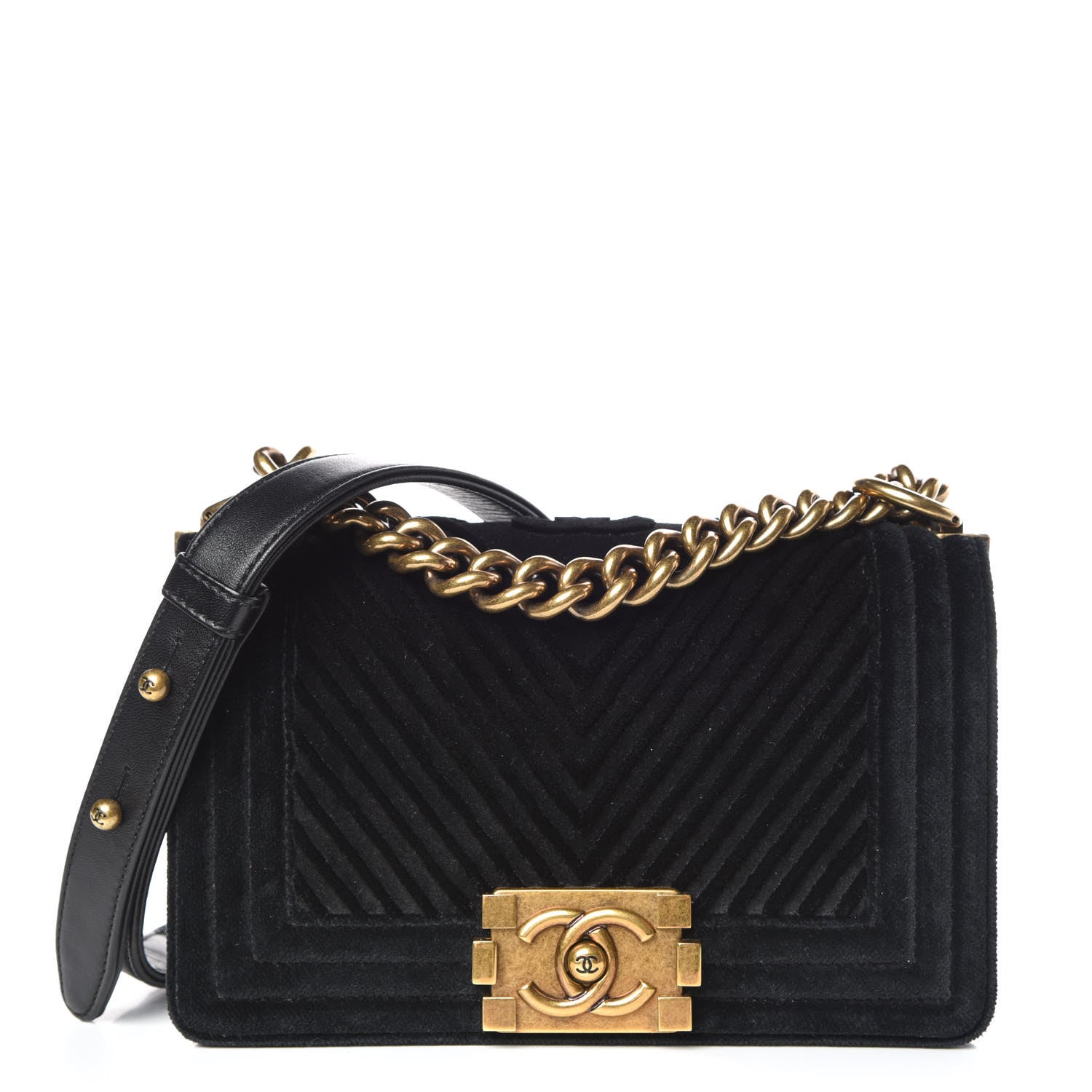 Chanel Velvet Chevron Quilted Small Boy Flap Black 1 of 9