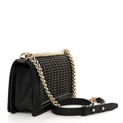 Chanel Calfskin Braided Medium Boy Flap Black 3 of 14