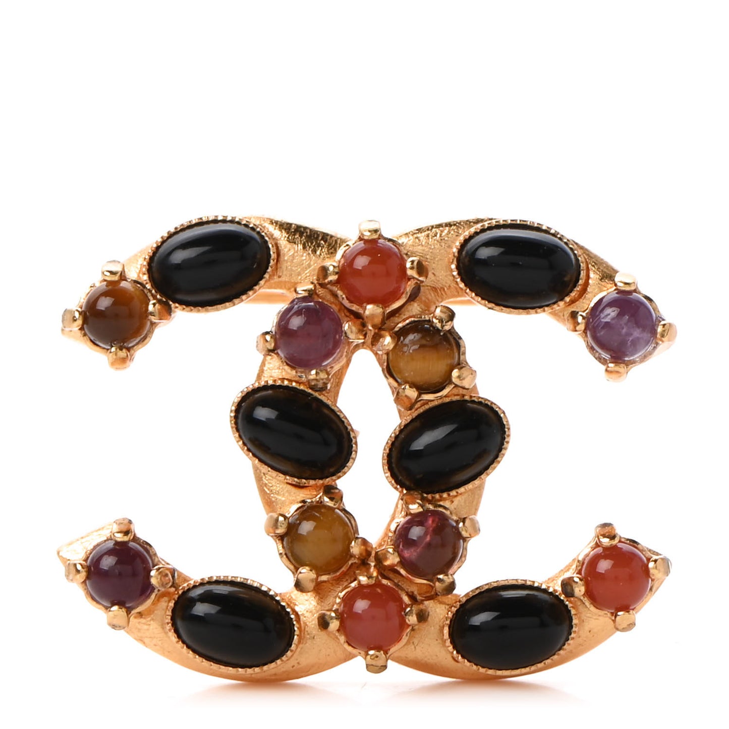 Gripoix Poured Glass CC Brooch Gold