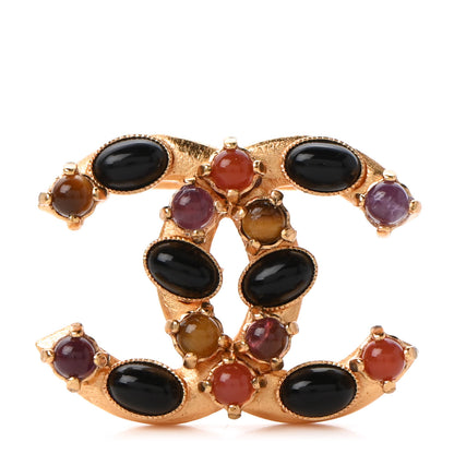 Chanel Gripoix Poured Glass CC Brooch Gold 1 of 5