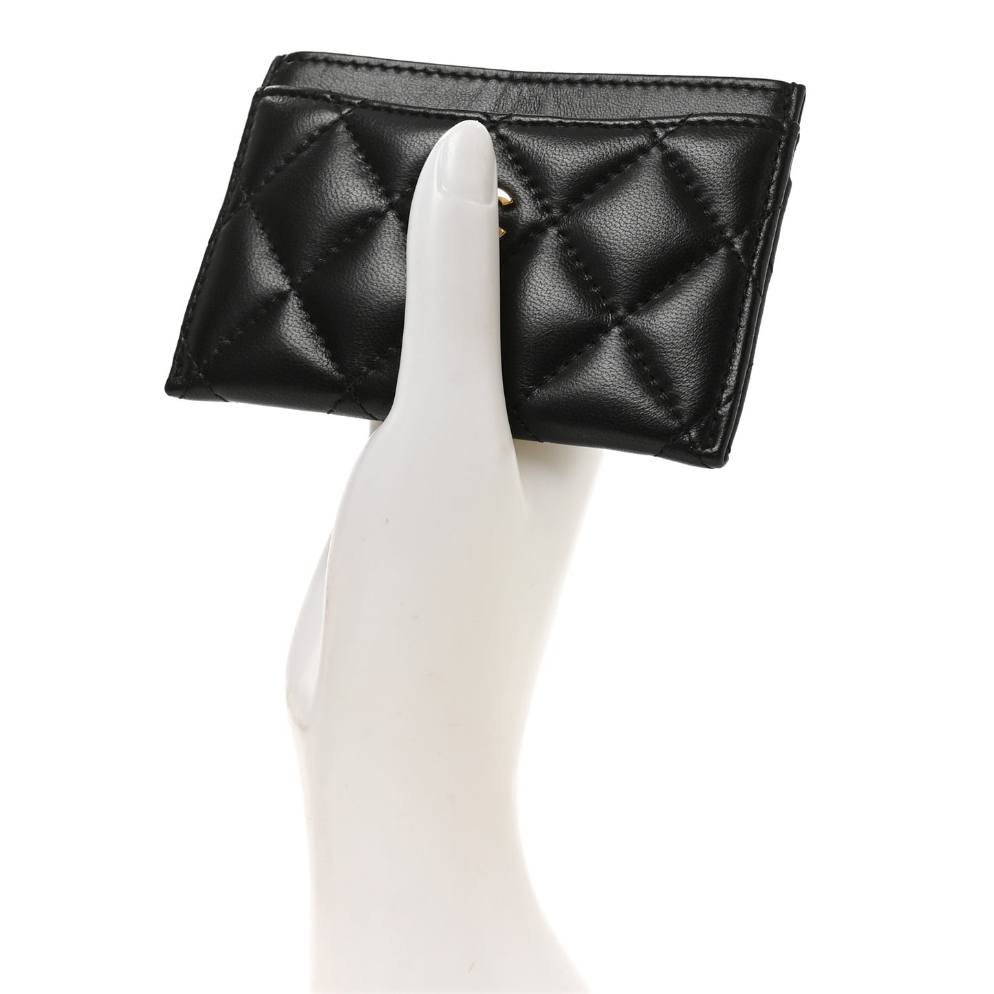 Lambskin Quilted Card Holder Black