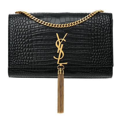 Saint Laurent Calfskin Crocodile Embossed Medium Classic Monogram Kate Tassel Satchel Black 1 of 13