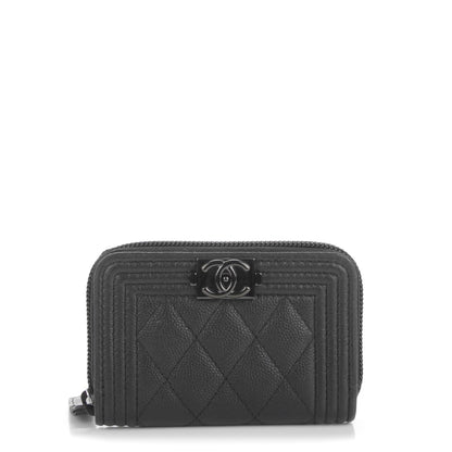 Chanel Caviar Quilted Boy Zip Around Coin Purse Wallet So Black 1 of 7