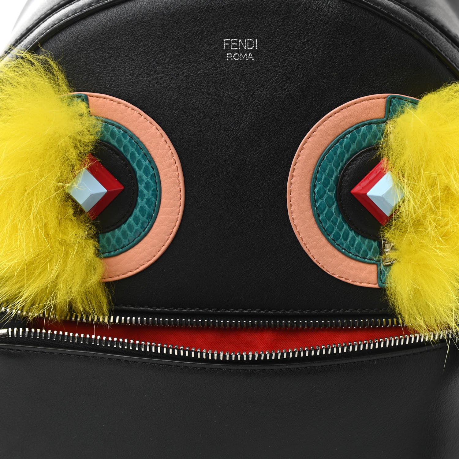 Fendi Vitello Dolce Fox Elaphe Ayers Hypnoteyes Large Backpack Black Giallo Multicolor 7 of 11