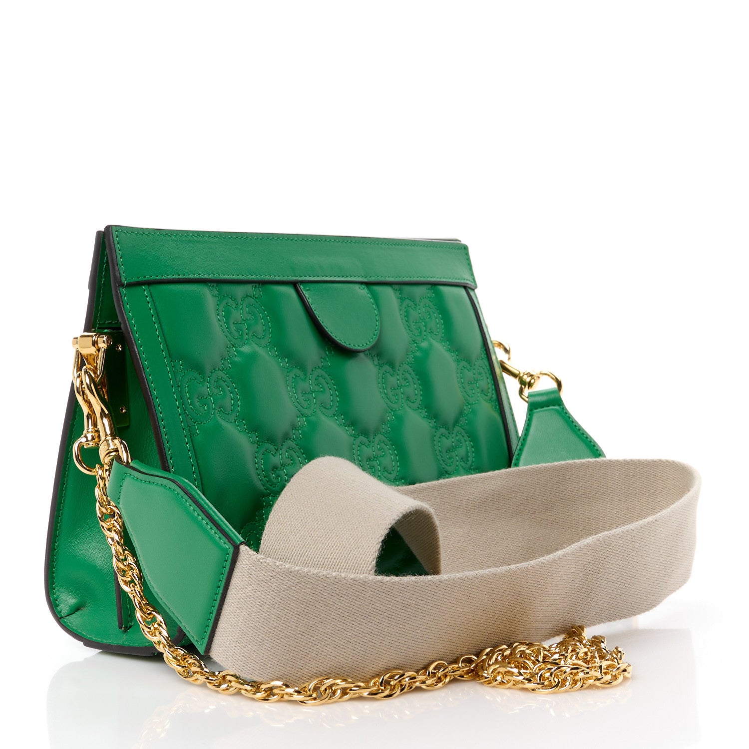 Gucci Calfskin GG Matelasse Small Slim Chain Shoulder Bag Spring Green Natural 3 of 12