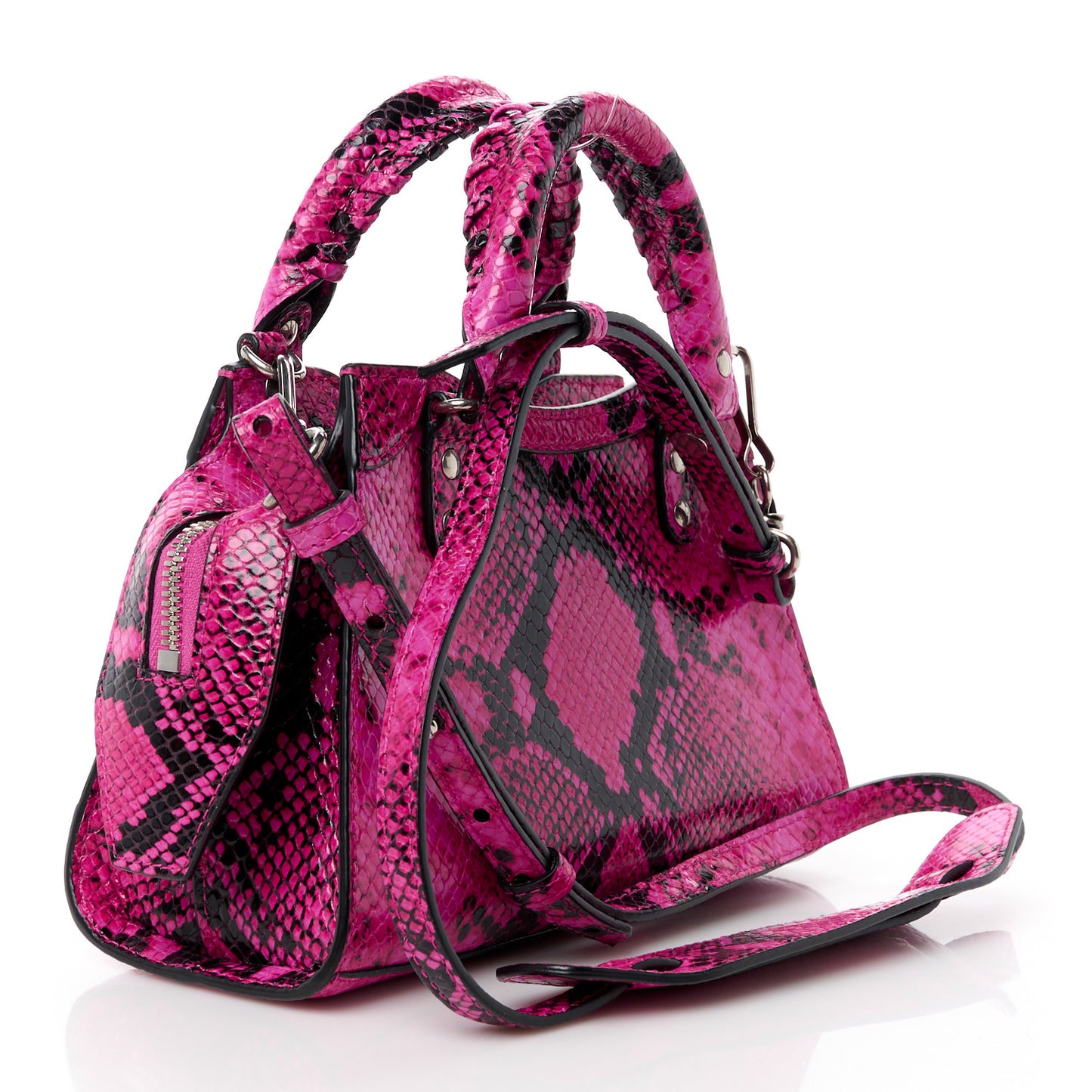 Calfskin Python Effect Neo Classic Silver Hardware Mini City Fuchsia Black