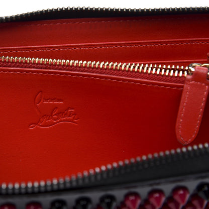 Christian Louboutin Patent Panettone Spiked Valentines Zip Around Wallet Black Fuchsia 7 of 9