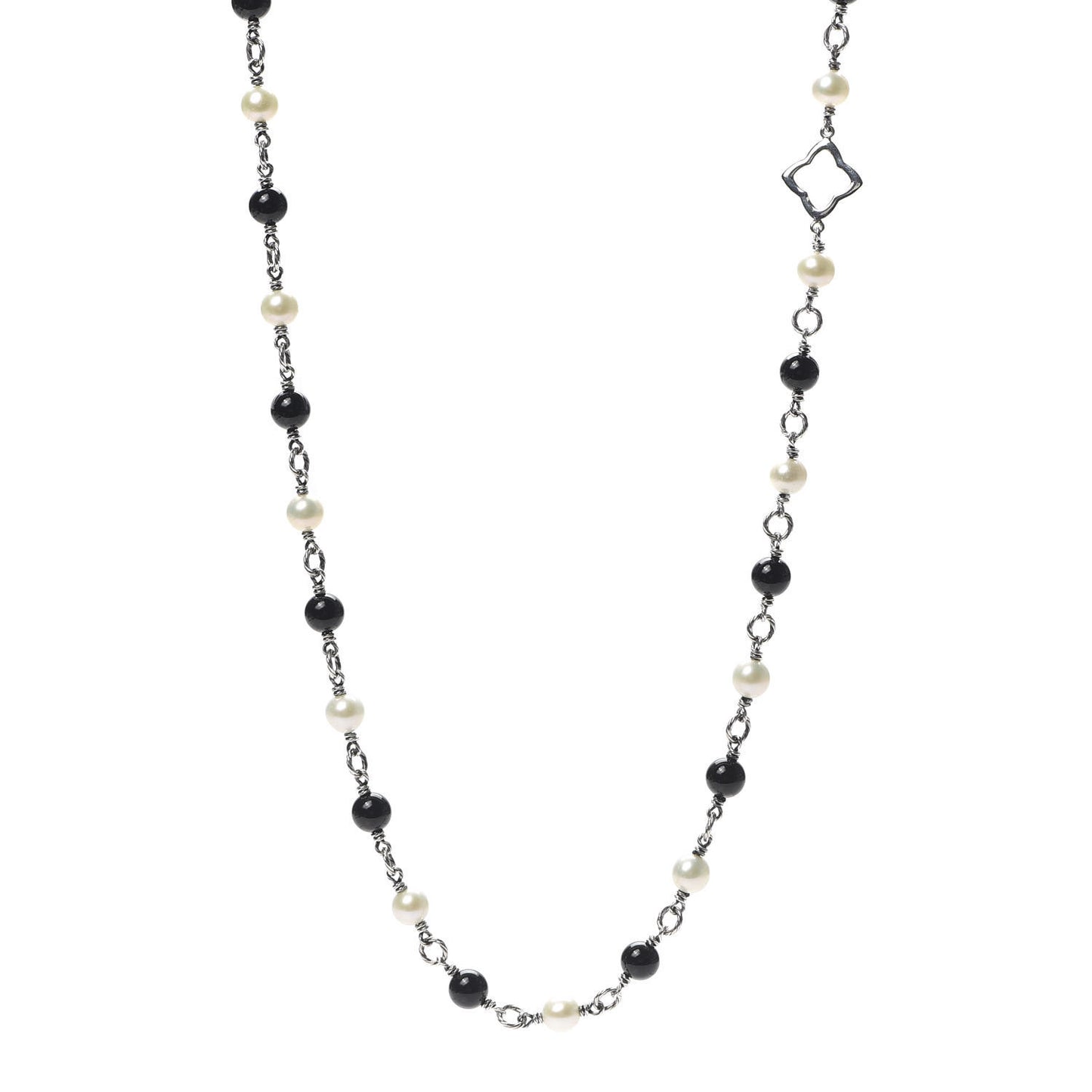 Sterling Silver Black Onyx Pearl Bijoux Necklace