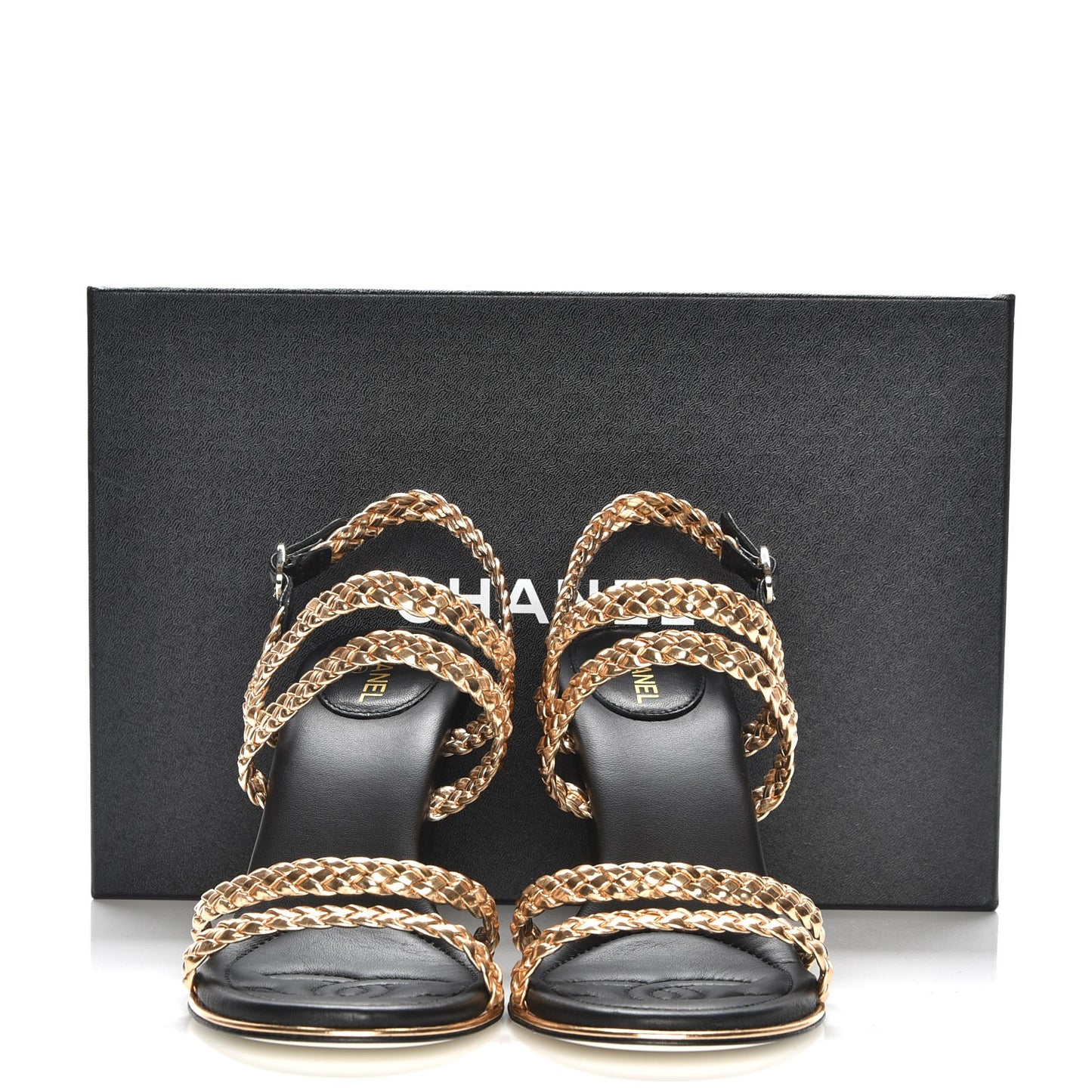Metallic Calfskin Braided Wedge Sandals 39.5 Gold