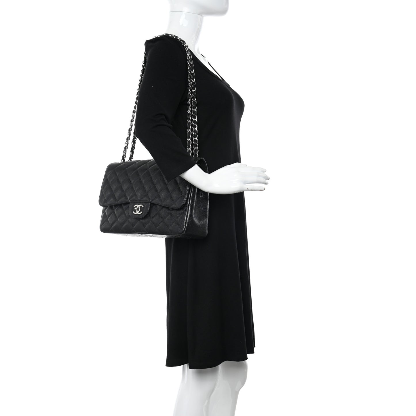 Caviar Quilted Jumbo Double Flap Black