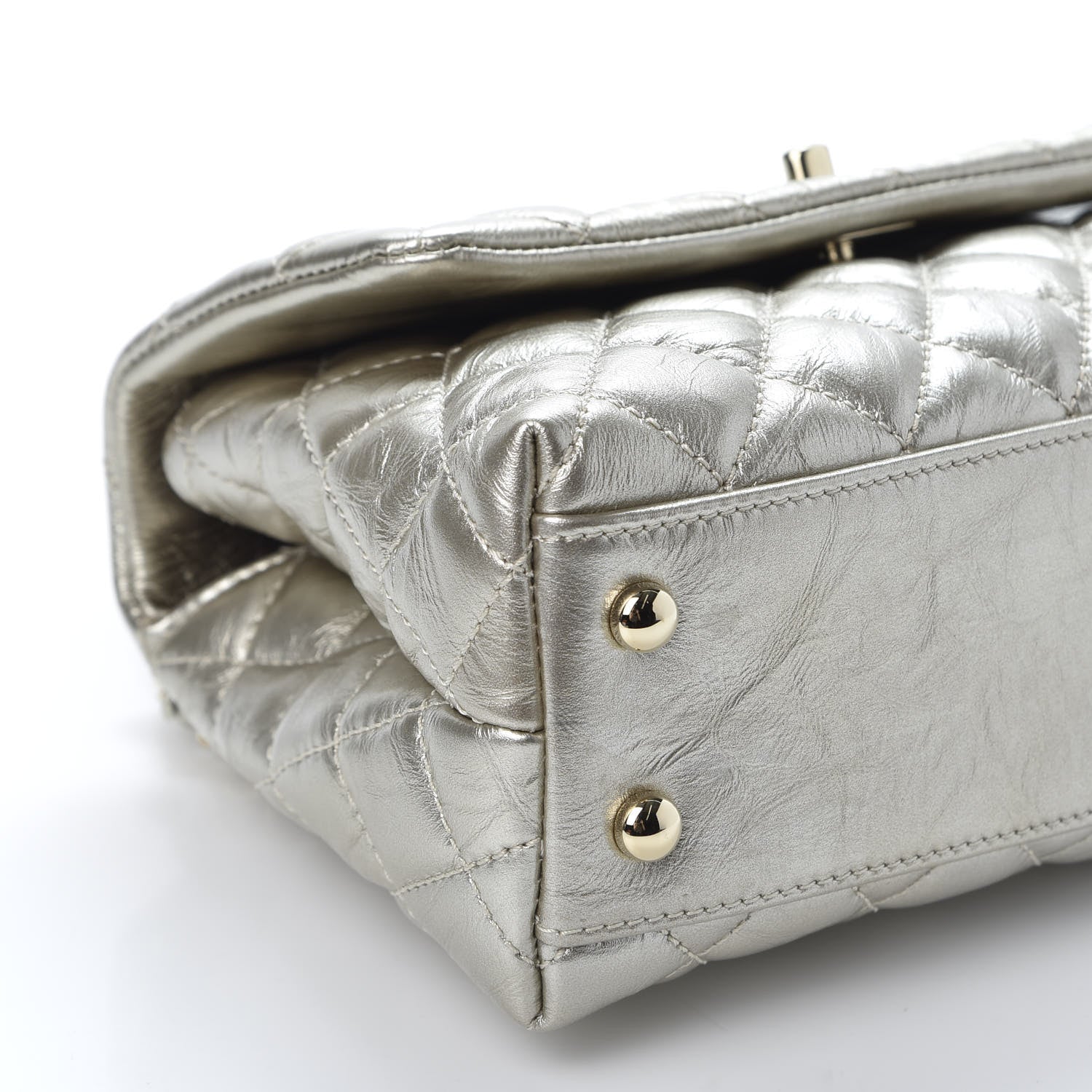 Chanel Metallic Aged Calfskin Quilted Mini Coco Handle Flap Silver 5 of 10