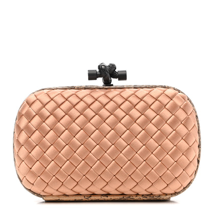 Bottega Veneta Satin Intreccio Impero Ayers Knot Clutch Flamingo 1 of 5