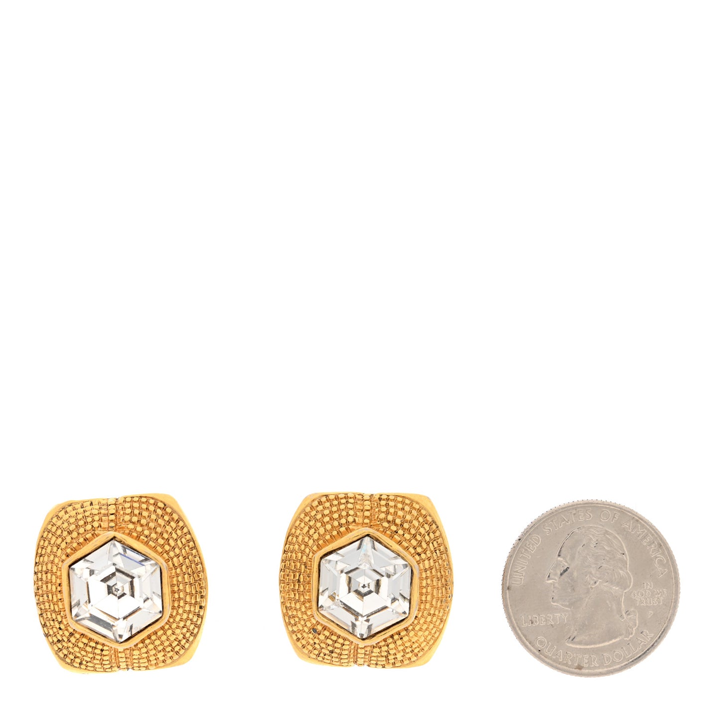 Crystal Hexagon Clip On Earrings Gold