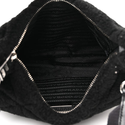 Prada Shearling Nappa Triangle Quilted Patchwork System Shoulder Bag Black 5 of 11