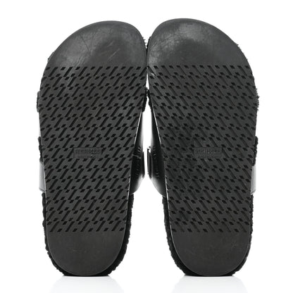 Hermes Calfskin Woolskin Womens Chypre Sandals 39.5 Black 5 of 9