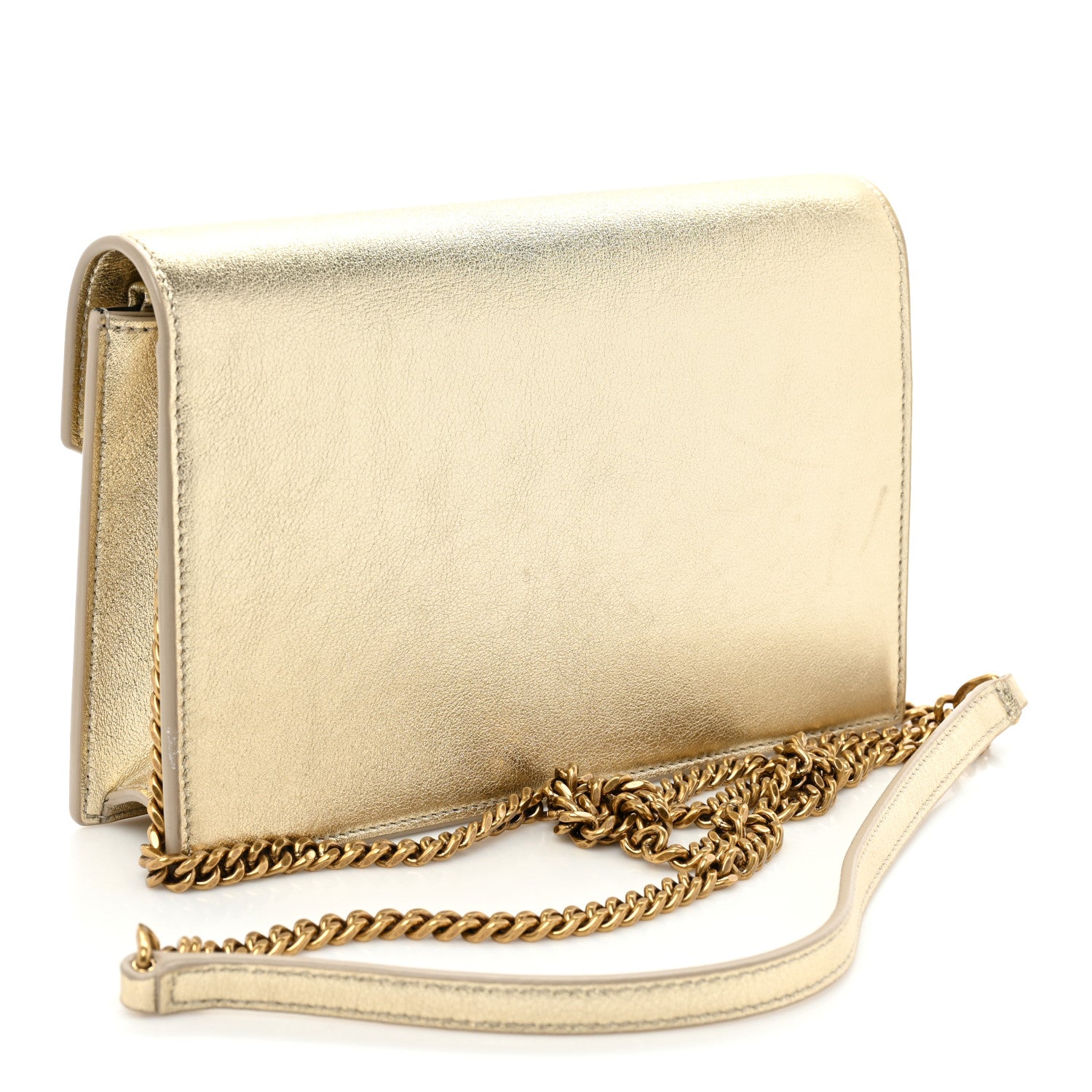 Saint Laurent Metallic Calfskin Monogram Envelope Chain Wallet Gold 3 of 16