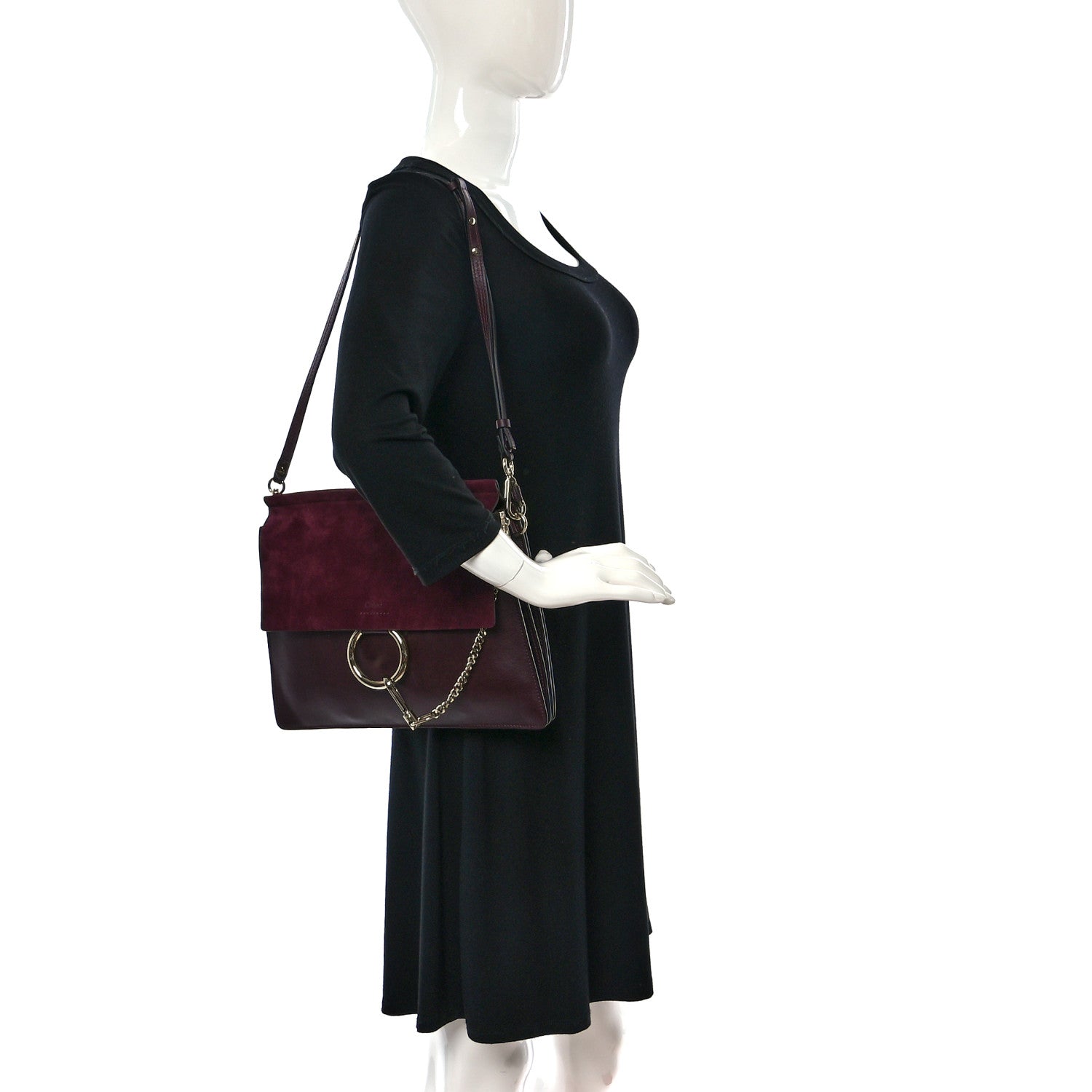 Chloe Suede Calfskin Medium Faye Shoulder Bag Dark Purple 2 of 9