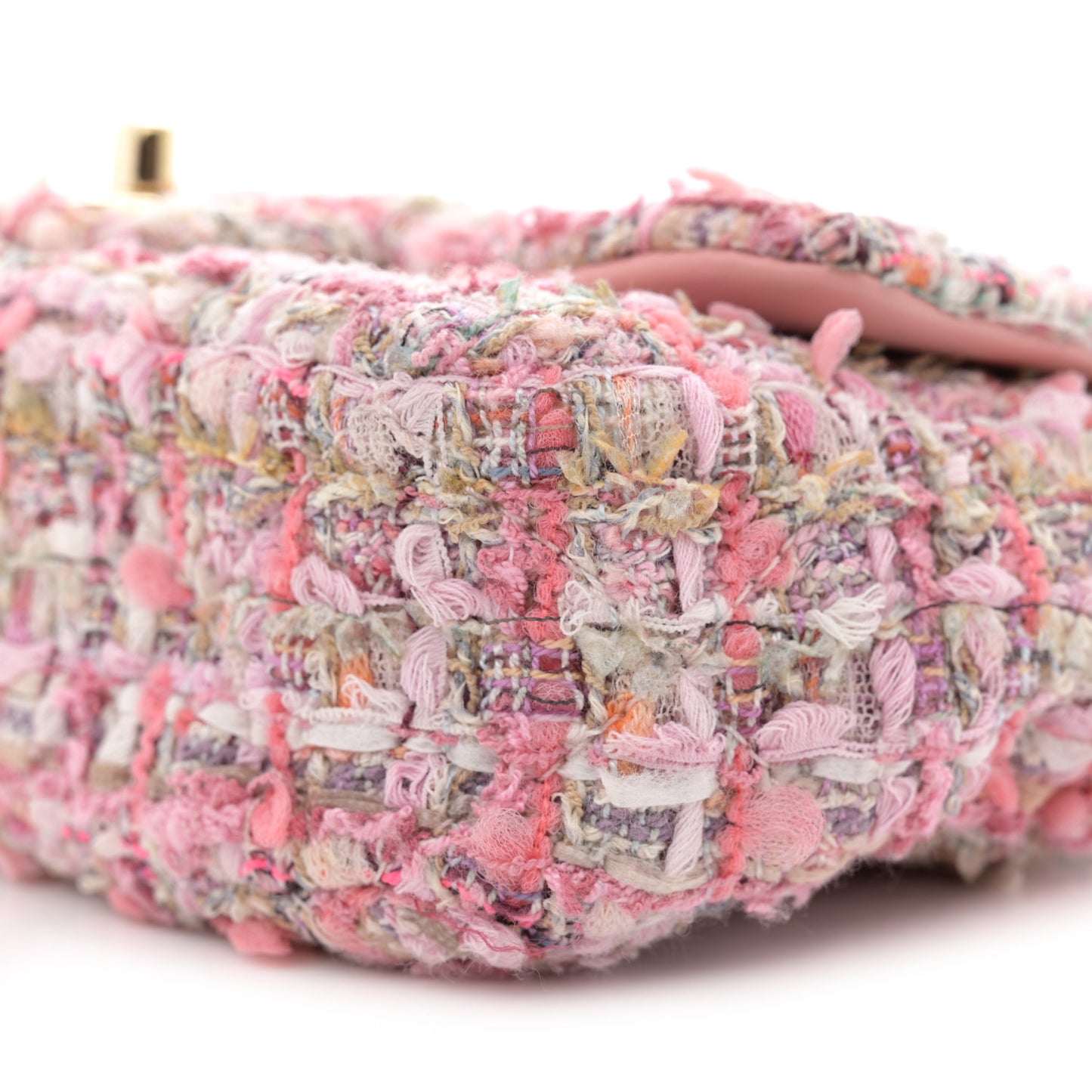 Tweed Mini Pearl Handle Flap Pink Beige Orange Ecru