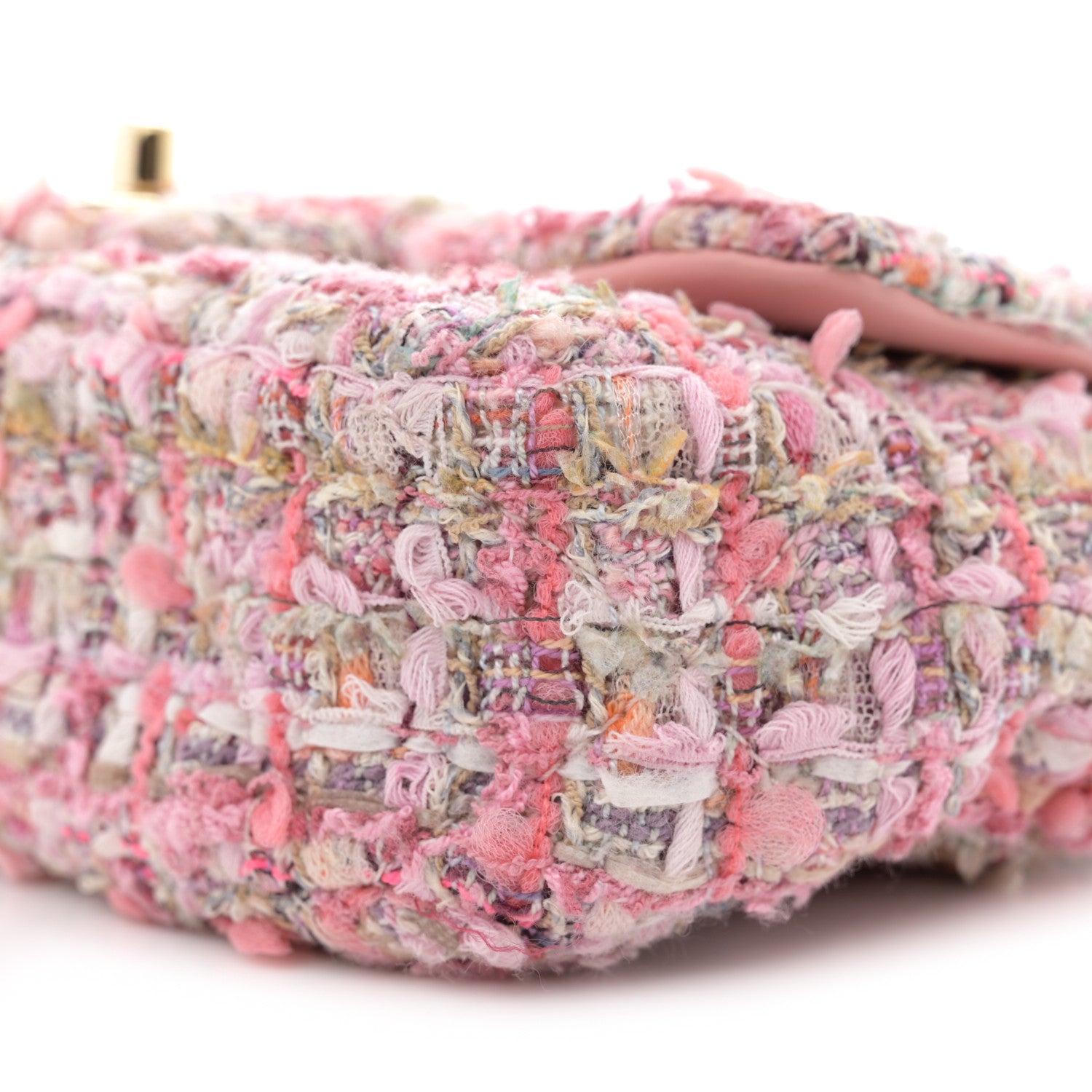 Chanel Tweed Mini Pearl Handle Flap Pink Beige Orange Ecru 10 of 11