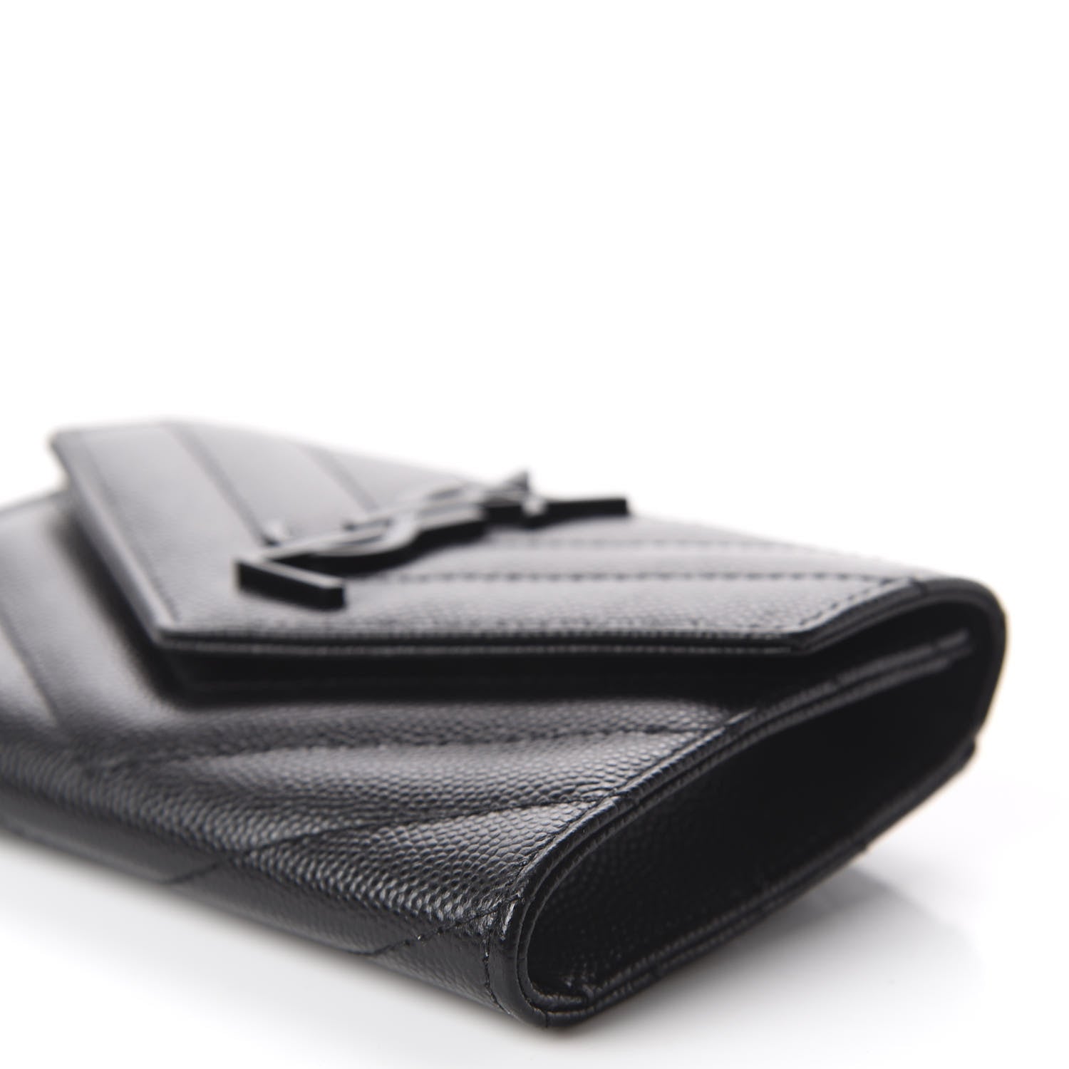Saint Laurent Grain De Poudre Matelasse Chevron Small Monogram Envelope Wallet Black 6 of 8