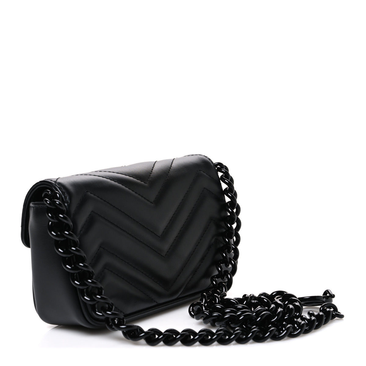 Gucci Calfskin Matelasse Monochrome GG Marmont Chain Belt Bag Black 3 of 10