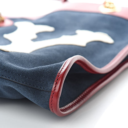 Gucci X MLB Suede Calfskin NY Yankees Large Rajah Chain Tote New Blue Romantic Cherry 11 of 12