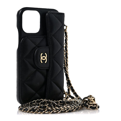 Chanel Lambskin Quilted iPhone XII Pro Holder With Chain Black 3 of 7