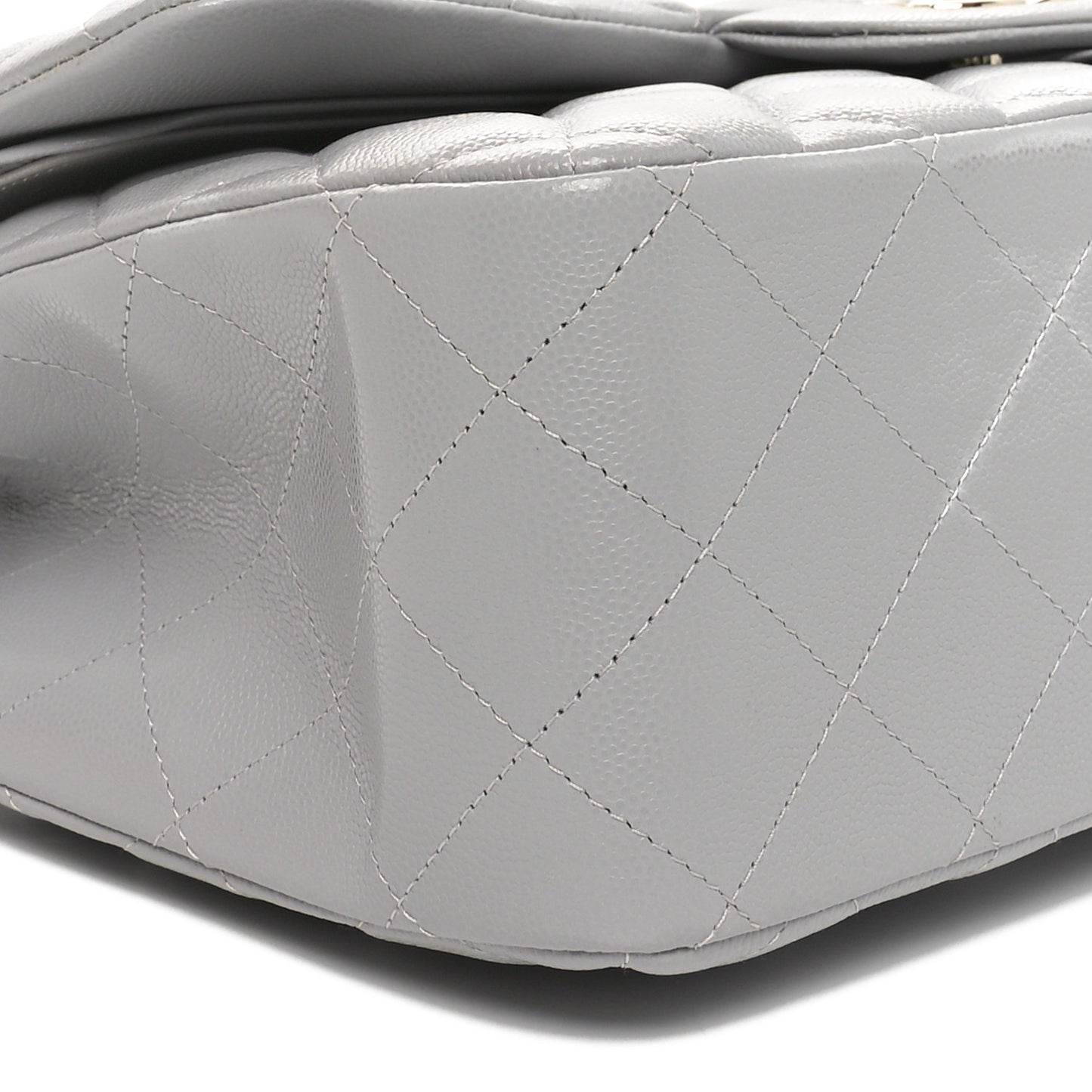 Caviar Quilted Jumbo Double Flap Grey