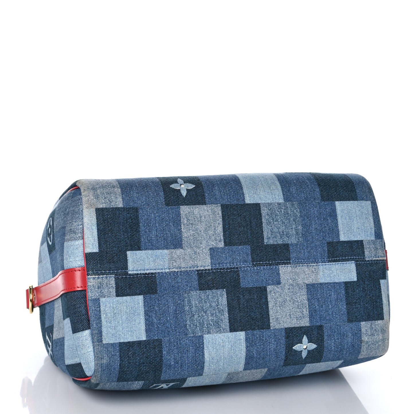 Denim Damier Monogram Patchwork Speedy Bandouliere 30 Blue Rouge