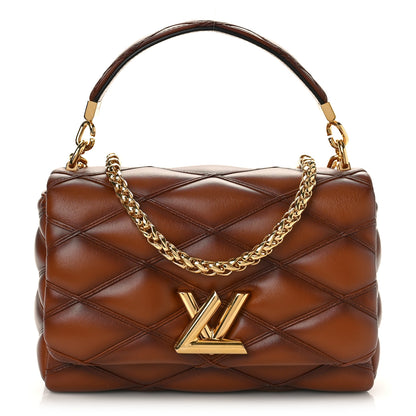 Louis Vuitton Lambskin Malletage Top Handle GO-14 MM Tan 2 of 9
