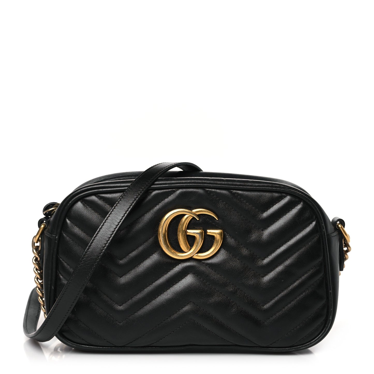 Calfskin Matelasse Small GG Marmont Chain Shoulder Bag Black