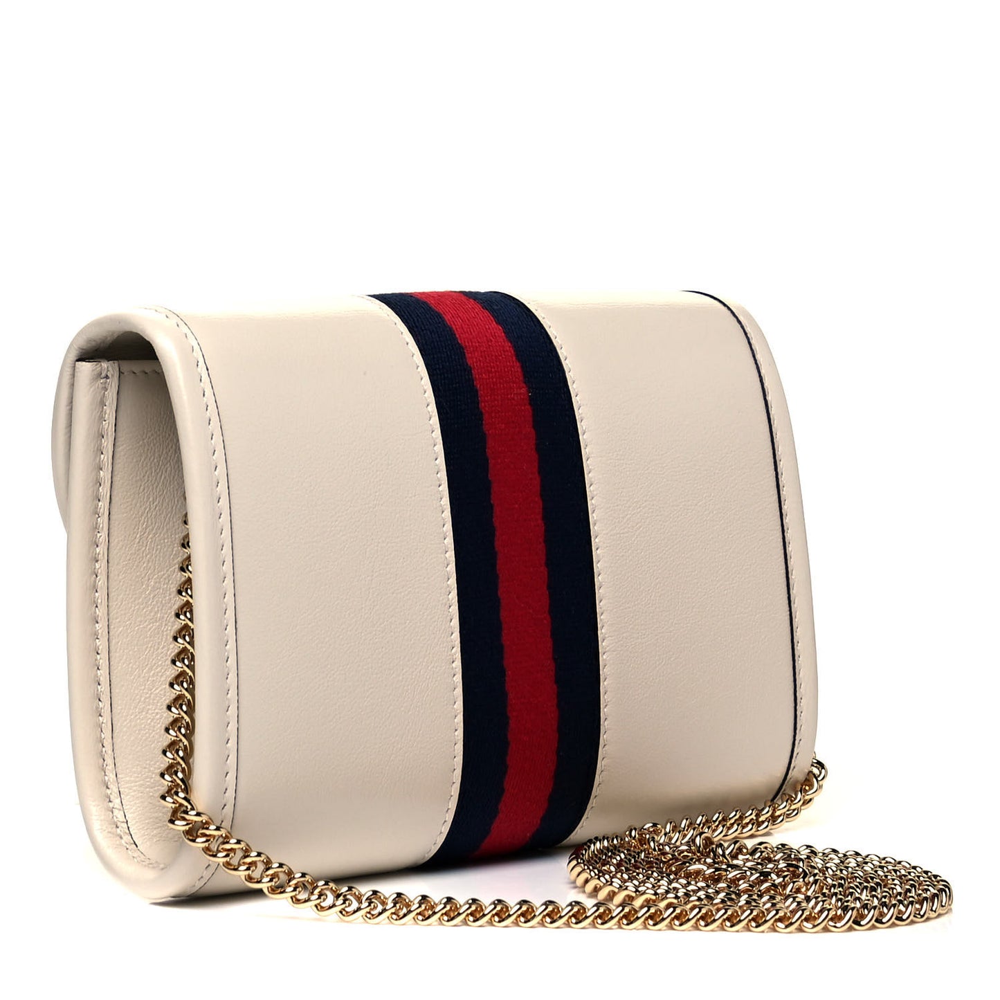 Textured Calfskin Web Mini Rajah Slim Flap Shoulder Bag Mystic White