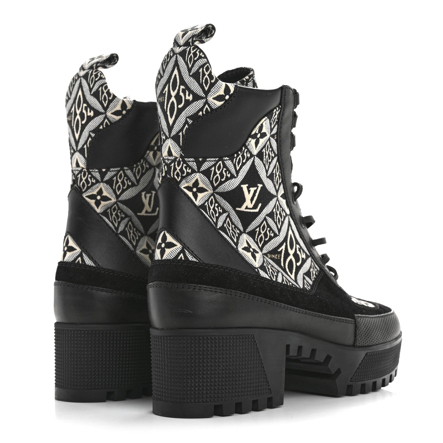 Louis Vuitton Suede Calfskin Jacquard Since 1854 Laureate Platform Desert Boots 37 Black 6 of 10