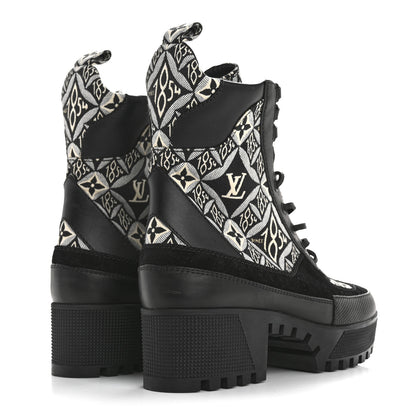 Louis Vuitton Suede Calfskin Jacquard Since 1854 Laureate Platform Desert Boots 37 Black 6 of 10