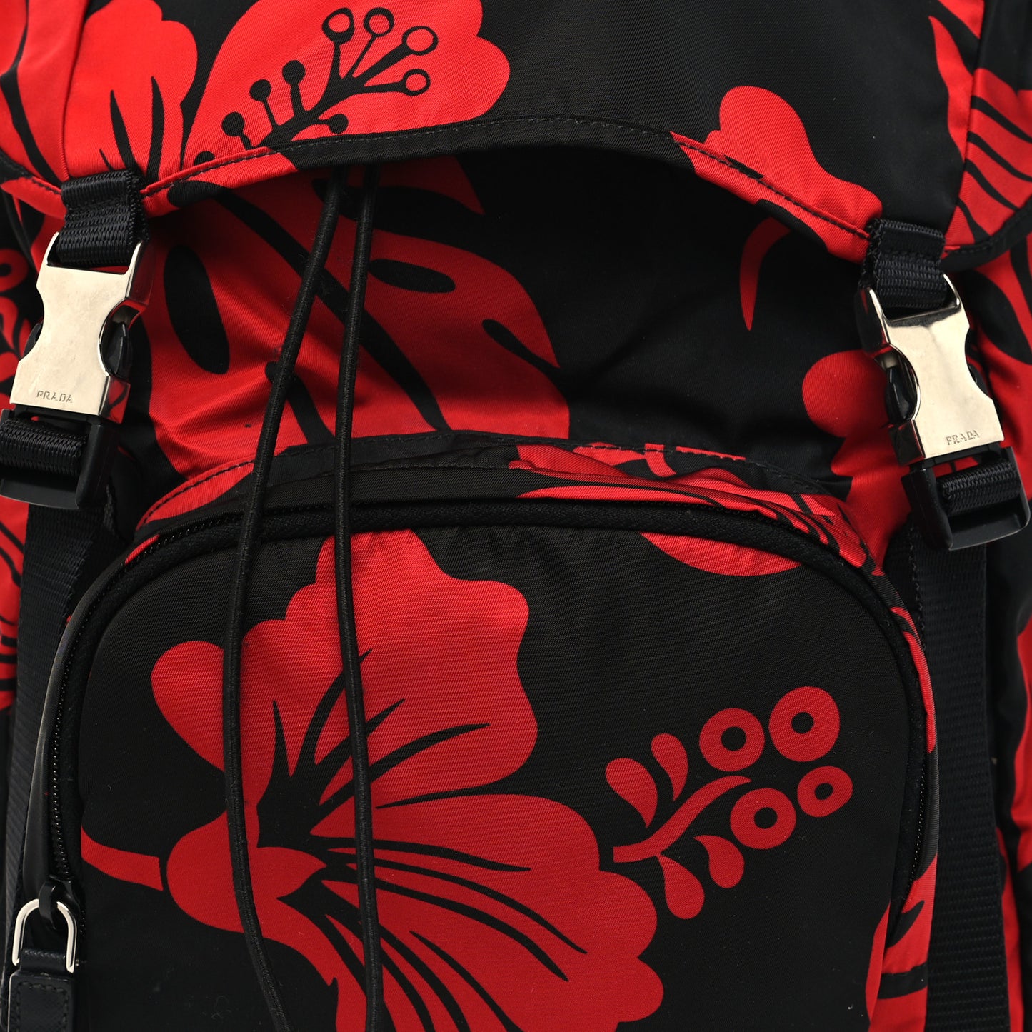 Tessuto Hibiscus Print Double Buckle Backpack Black Rosso