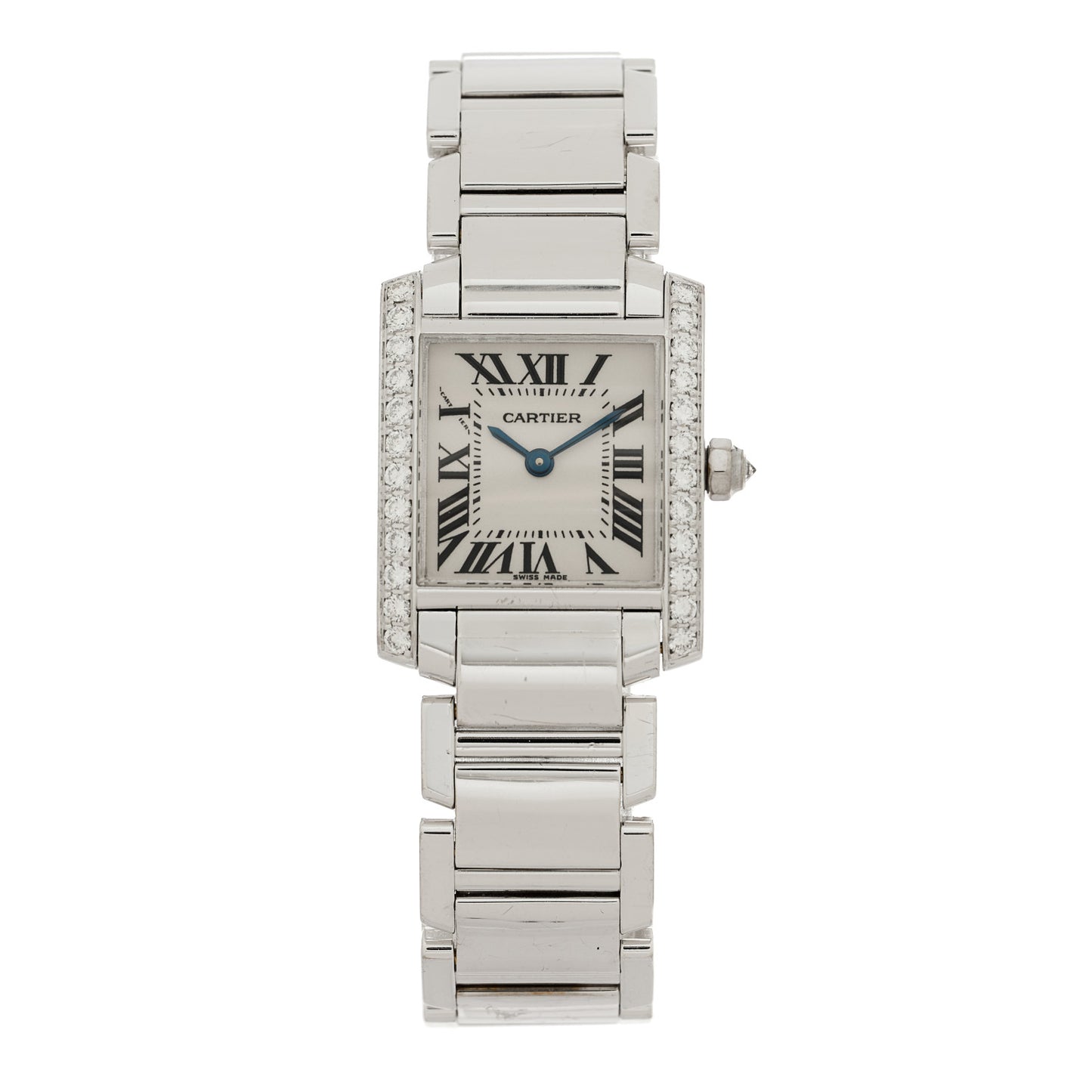 18K White Gold Diamond Bezel 20mm Tank Francaise Quartz Watch
