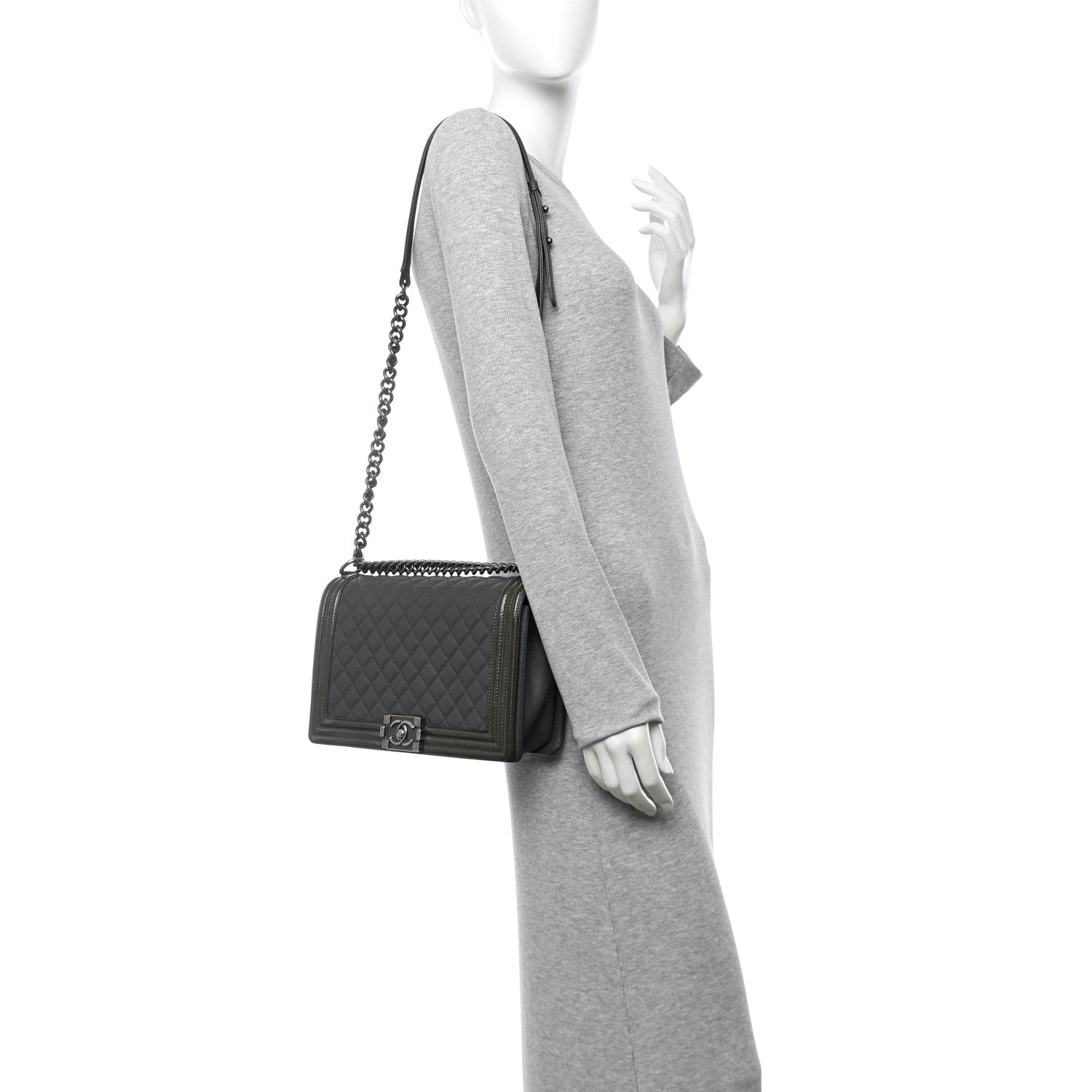 Chanel Goatskin Patent Quilted New Medium Boy Flap Grey 2 of 10