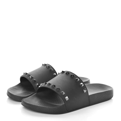 Valentino Garavani Rubber Rockstud Slide Sandals 41 Black 3 of 16