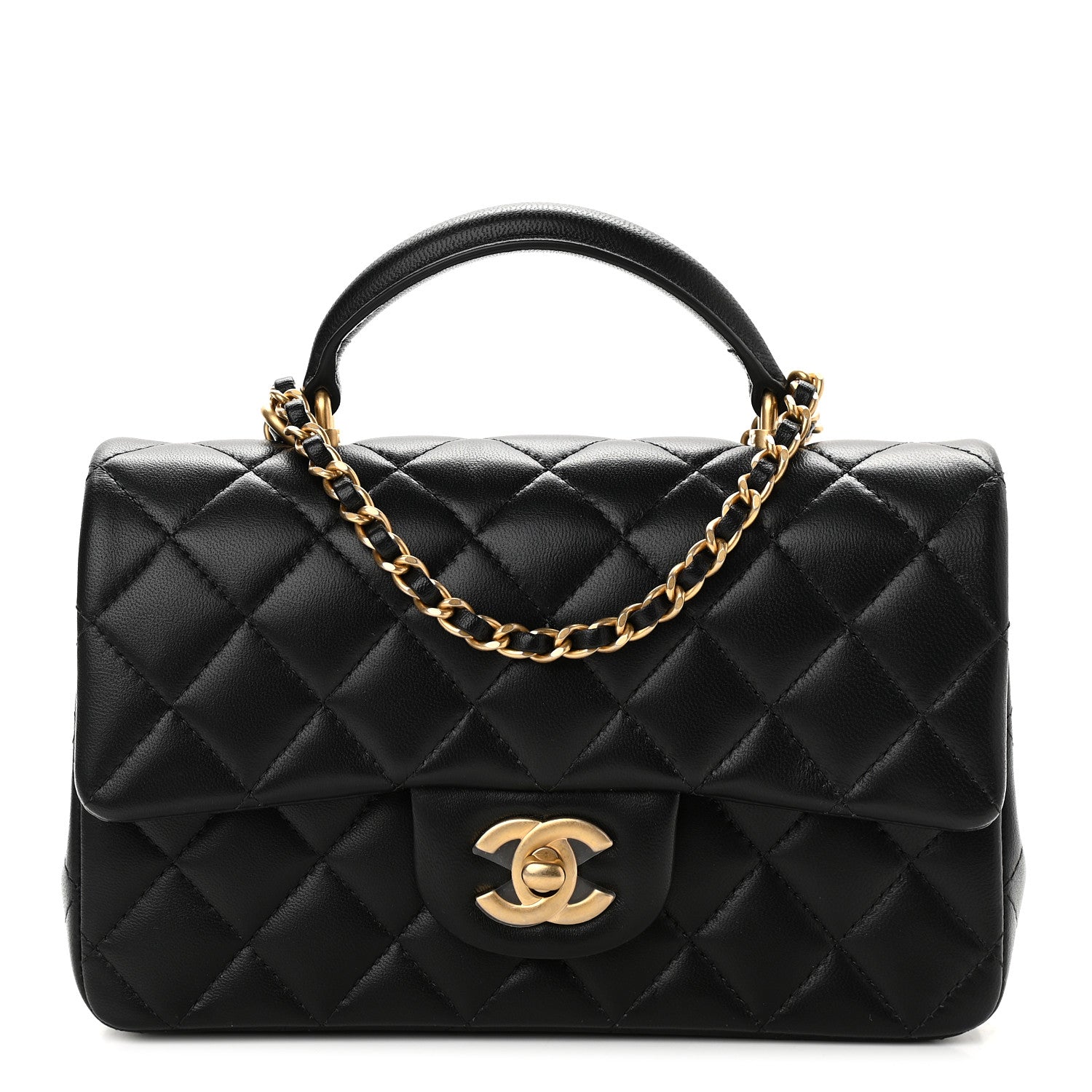 Chanel Lambskin Quilted Mini Top Handle Rectangular Flap Black 1 of 9