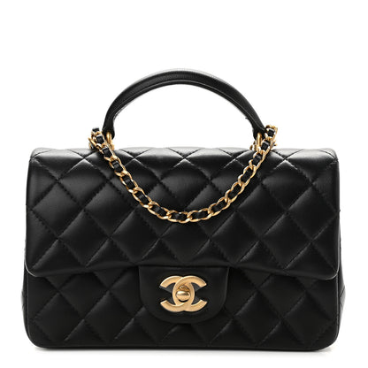 Chanel Lambskin Quilted Mini Top Handle Rectangular Flap Black 1 of 9