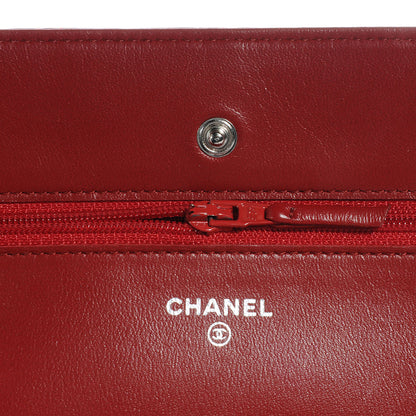 Chanel Lambskin Quilted Wallet On Chain WOC Red 6 of 9