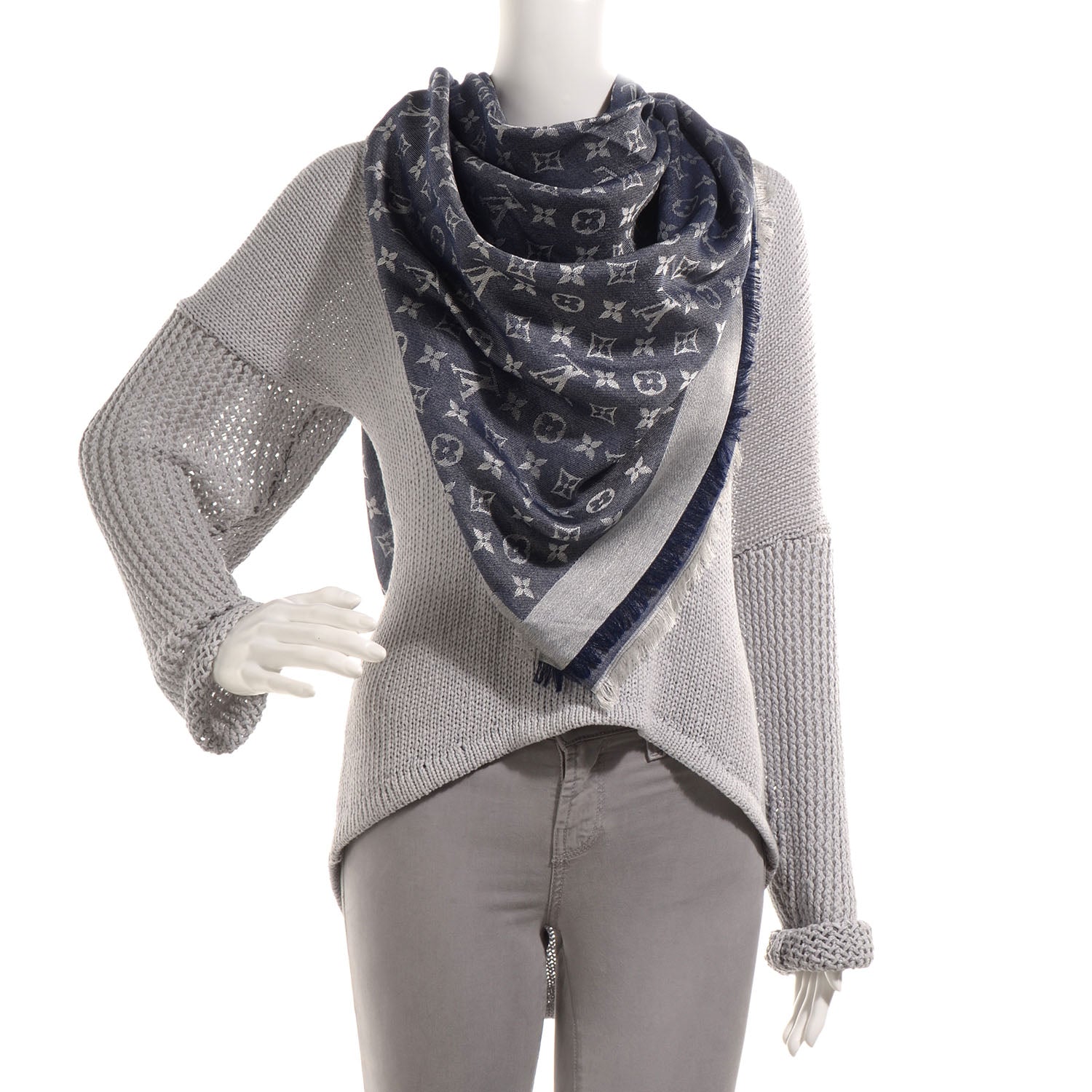 Louis Vuitton Silk Wool Monogram Denim Shawl Blue 2 of 5